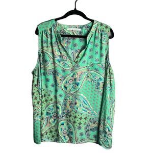Collective Concepts Green and Pink Paisley Print Sleeveless Tunic Plus Sz 2X